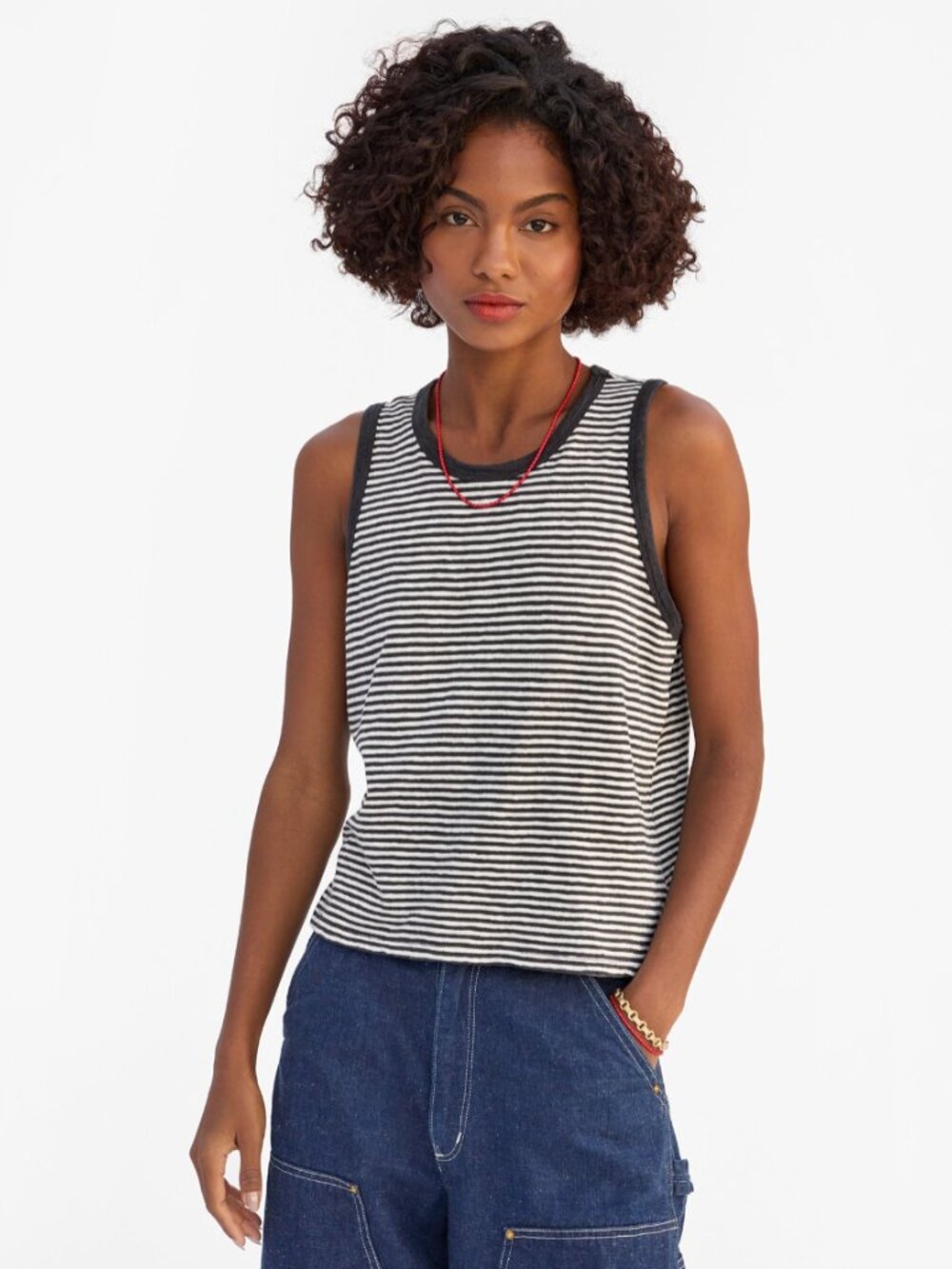 Camp Fit Tank ~ Black/Cream Mini Stripe